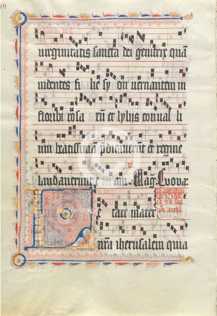 Manuscript Leaf with Initial L, from an Antiphonary, second quarter 15th century. Creator: Unknown.