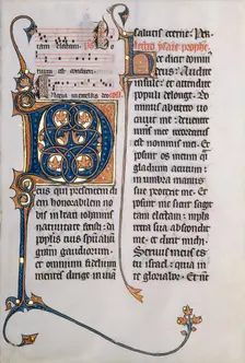 Manuscript Leaf with Initial M, from a Missal, ca. 1290. Creator: Unknown