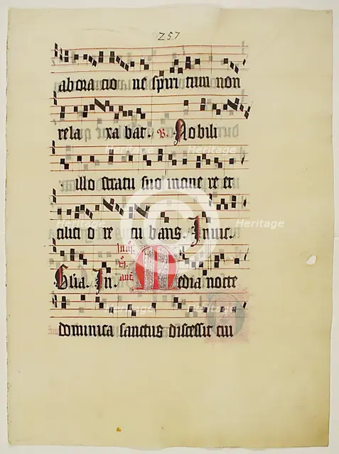 Manuscript Leaf with Initial M, from an Antiphonary, German, second quarter 15th century. Creator: Unknown.