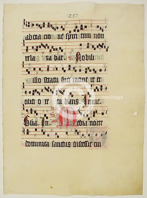 Manuscript Leaf with Initial M, from an Antiphonary, German, second quarter 15th century. Creator: Unknown.