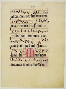 Manuscript Leaf with Initial M, from an Antiphonary, German, second quarter 15th century. Creator: Unknown