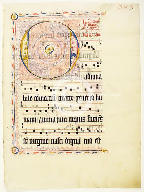 Manuscript Leaf with Initial O, from an Antiphonary, German, second quarter 15th century. Creator: Unknown.