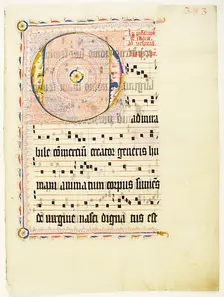 Manuscript Leaf with Initial O, from an Antiphonary, German, second quarter 15th century. Creator: Unknown