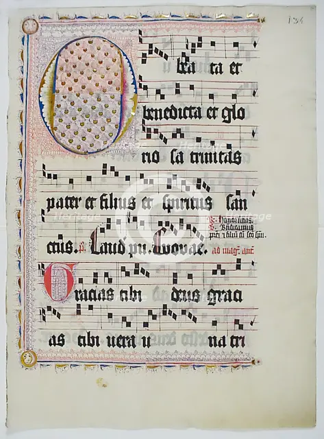 Manuscript Leaf with Initial O, from an Antiphonary, German, second quarter 15th century. Creator: Unknown.