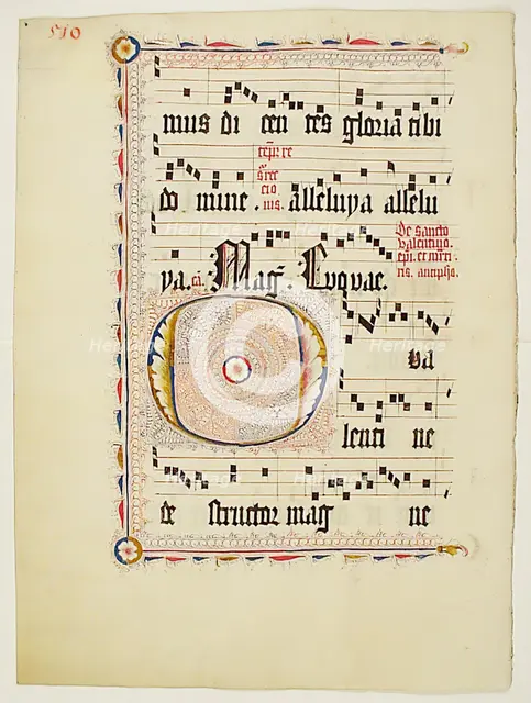 Manuscript Leaf with Initial O, from an Antiphonary, German, second quarter 15th century. Creator: Unknown.