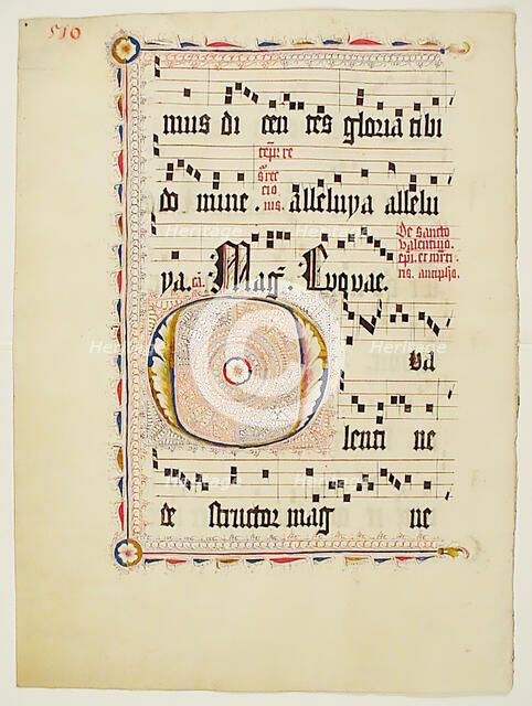 Manuscript Leaf with Initial O, from an Antiphonary, German, second quarter 15th century. Creator: Unknown.