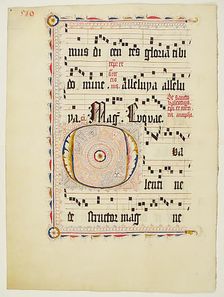 Manuscript Leaf with Initial O, from an Antiphonary, German, second quarter 15th century. Creator: Unknown