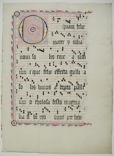Manuscript Leaf with Initial O, from an Antiphonary, German, second quarter 15th century. Creator: Unknown