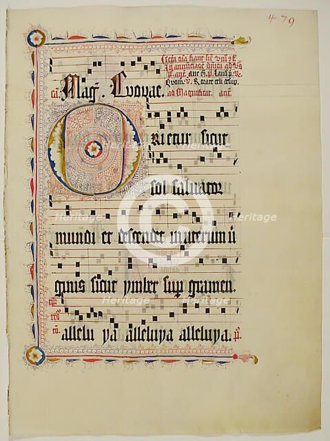 Manuscript Leaf with Initial O, from an Antiphonary, German, second quarter 15th century. Creator: Unknown.
