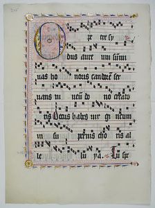Manuscript Leaf with Initial O, from an Antiphonary, German, second quarter 15th century. Creator: Unknown