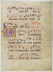 Manuscript Leaf with Initial O, from an Antiphonary, Italian, 15th century. Creator: Unknown