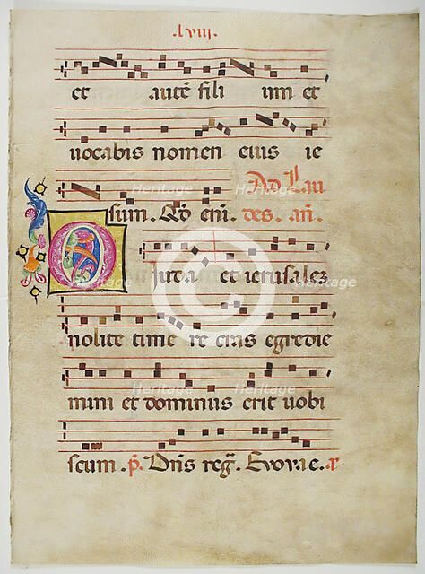 Manuscript Leaf with Initial O, from an Antiphonary, Italian, 15th century. Creator: Unknown.