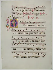 Manuscript Leaf with Initial O, from an Antiphonary, Italian, 15th century. Creator: Unknown