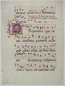 Manuscript Leaf with Initial O, from an Antiphonary, Italian, 15th century. Creator: Unknown