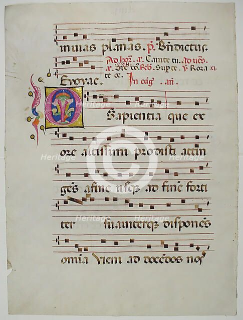 Manuscript Leaf with Initial O, from an Antiphonary, Italian, 15th century. Creator: Unknown.