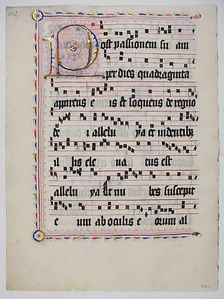 Manuscript Leaf with Initial P, from an Antiphonary, German, second quarter 15th century. Creator: Unknown