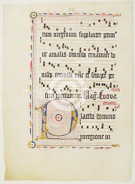 Manuscript Leaf with Initial P, from an Antiphonary, German, second quarter 15th century. Creator: Unknown.