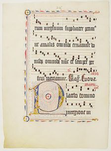 Manuscript Leaf with Initial P, from an Antiphonary, German, second quarter 15th century. Creator: Unknown