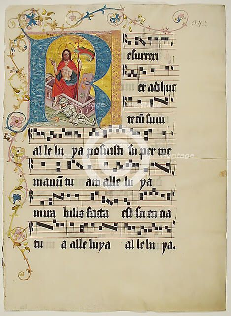 Manuscript Leaf with Initial R, from a Gradual, German, second quarter 15th century. Creator: Unknown.