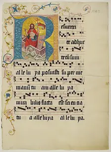 Manuscript Leaf with Initial R, from a Gradual, German, second quarter 15th century. Creator: Unknown