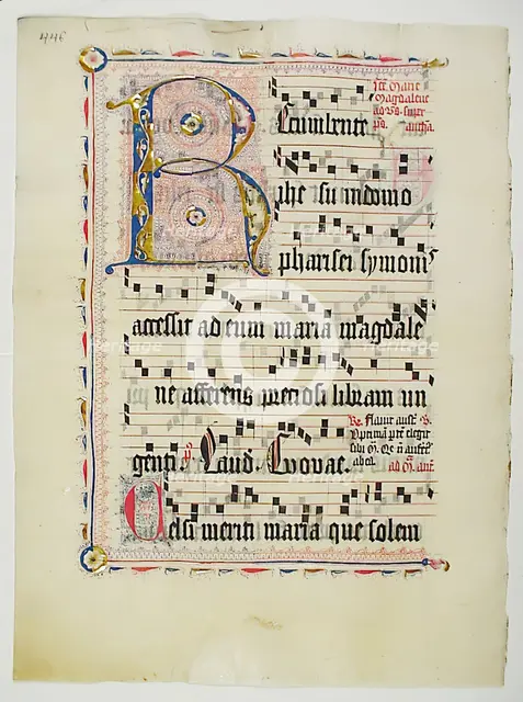 Manuscript Leaf with Initial R, from an Antiphonary, German, second quarter 15th century. Creator: Unknown.