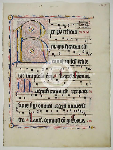 Manuscript Leaf with Initial R, from an Antiphonary, German, second quarter 15th century. Creator: Unknown.