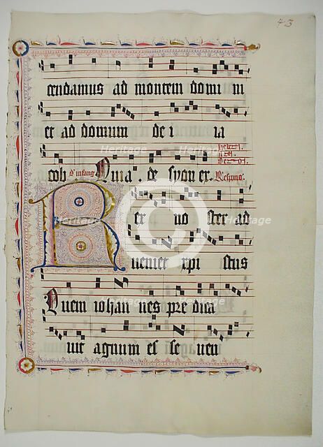 Manuscript Leaf with Initial R, from an Antiphonary, German, second quarter 15th century. Creator: Unknown.