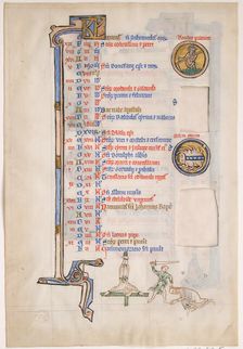 Manuscript Leaf with June Calendar, from a Royal Psalter, 13th century. Creator: Unknown