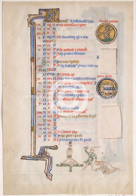 Manuscript Leaf with June Calendar, from a Royal Psalter, 13th century. Creator: Unknown.