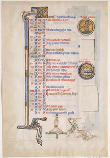 Manuscript Leaf with June Calendar, from a Royal Psalter, British, 13th century. Creator: Unknown