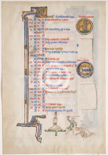 Manuscript Leaf with June Calendar, from a Royal Psalter, British, 13th century. Creator: Unknown.