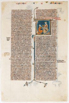 Manuscript Leaf with Opening of The Book of Nehemias, from a Bible, ca. 1280-1300. Creator: Unknown