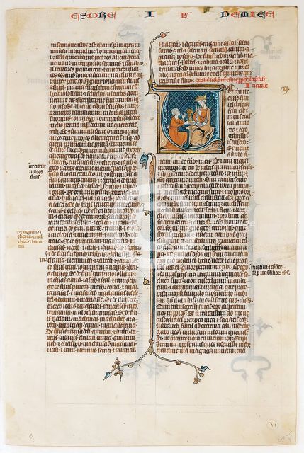 Manuscript Leaf with Opening of The Book of Nehemias, from a Bible, ca. 1280-1300. Creator: Unknown.