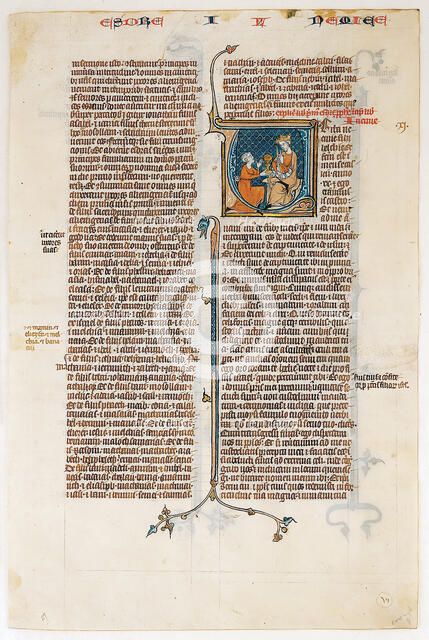 Manuscript Leaf with Opening of The Book of Nehemias, from a Bible, French, ca. 1280-1300. Creator: Unknown.
