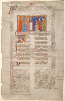 Manuscript Leaf with Marriage Scene, from Decretals of Gregory IX, ca. 1300. Creator: Unknown