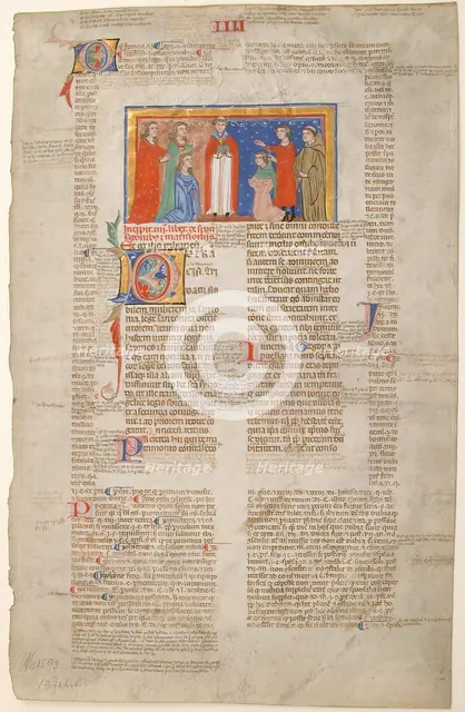 Manuscript Leaf with Marriage Scene, from Decretals of Gregory IX, Italian, ca. 1300. Creator: Unknown.