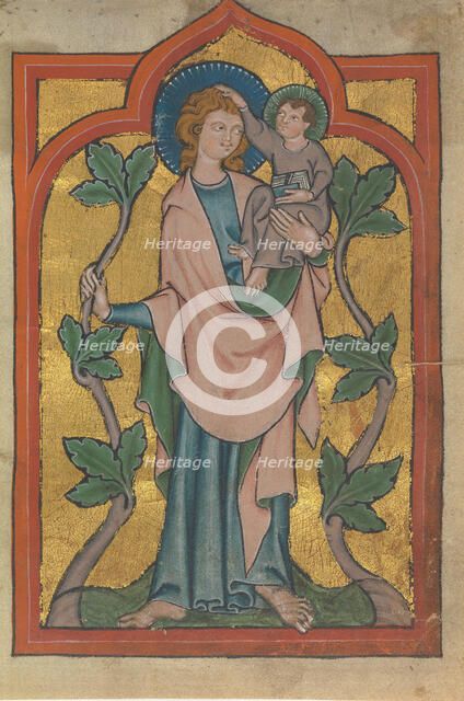 Manuscript Leaf with Saint Christopher Bearing Christ, German or Swiss, early 14th century. Creator: Unknown.