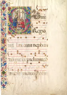 Manuscript Leaf with Saint John Gualbert in an Initial S, from an Antiphonary, early 16th century. Creator: Unknown