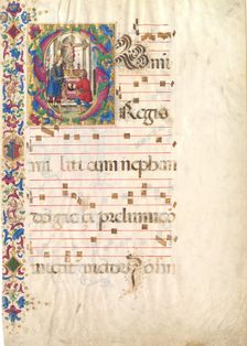 Manuscript Leaf with Saint John Gualbert in an Initial S, from an Antiphonary, early 16th century. Creator: Unknown