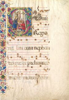 Manuscript Leaf with Saint John Gualbert in an Initial S, from an Antiphonary, early 16th century. Creator: Unknown