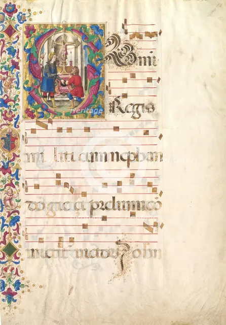 Manuscript Leaf with Saint John Gualbert in an Initial S, from an Antiphonary, early 16th century. Creator: Unknown.