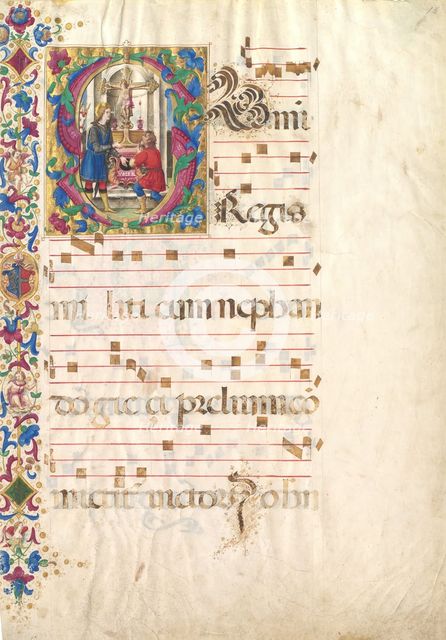Manuscript Leaf with Saint John Gualbert in an Initial S, from an Antiphonary, early 16th century. Creator: Unknown.