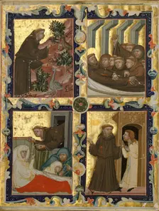 Manuscript Leaf with Scenes from the Life of Saint Francis of Assisi, Italian, ca. 1320-42. Creator: Unknown