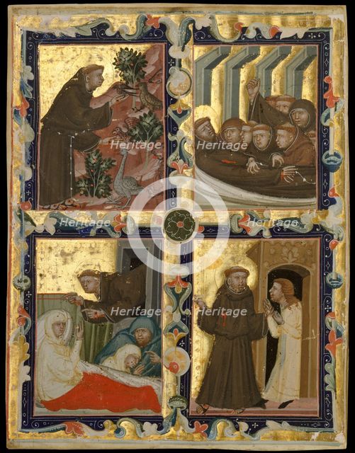 Manuscript Leaf with Scenes from the Life of Saint Francis of Assisi, ca. 1320-42. Creator: Unknown.