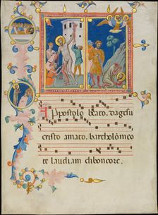 Manuscript Leaf with the Martyrdom of Saint Bartholomew, from a Laudario, ca. 1340. Creator: Pacino di Bonaguida