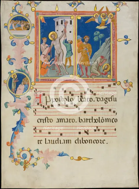 Manuscript Leaf with the Martyrdom of Saint Bartholomew, from a Laudario, ca. 1340. Creator: Pacino di Bonaguida.