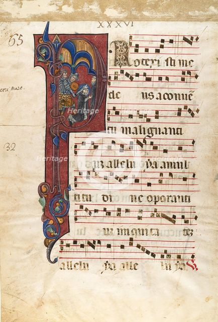 Manuscript Leaf with the Martyrdom of Saint Peter Martyr in an Initial P..., ca. 1270-80. Creator: Unknown.