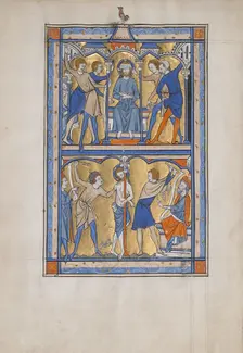 Manuscript Leaf with the Mocking and Flagellation of Christ, from a Royal Psalter, 13th century. Creator: Unknown