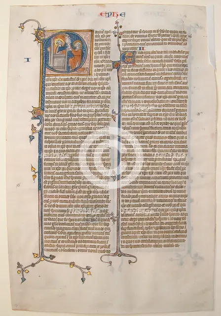 Manuscript Leaf with the Opening of the Epistle of Saint Paul to the Ephesians, French, ca. 1300. Creator: Unknown.