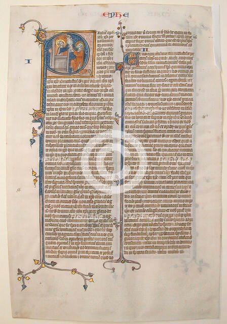 Manuscript Leaf with the Opening of the Epistle of Saint Paul to the Ephesians, French, ca. 1300. Creator: Unknown.